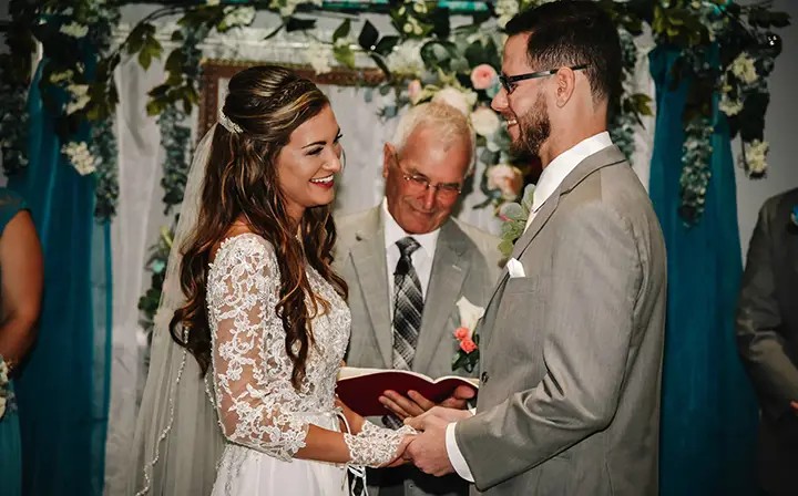 Rainy September Wedding Wearing Enchanting by Mon Cheri Mobile Image