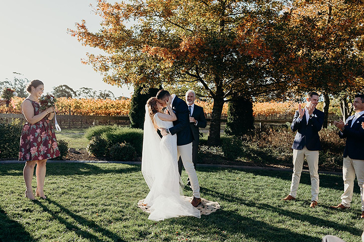 Vineyard Wedding In Autumn Wearing Enchanting by Mon Cheri