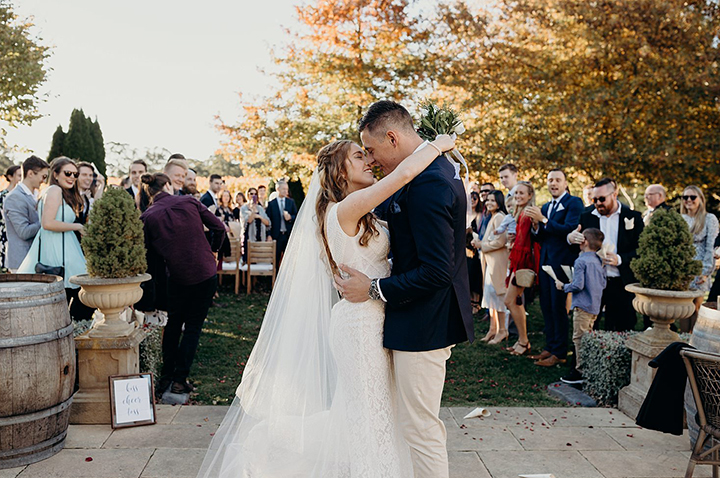 Vineyard Wedding In Autumn Wearing Enchanting by Mon Cheri