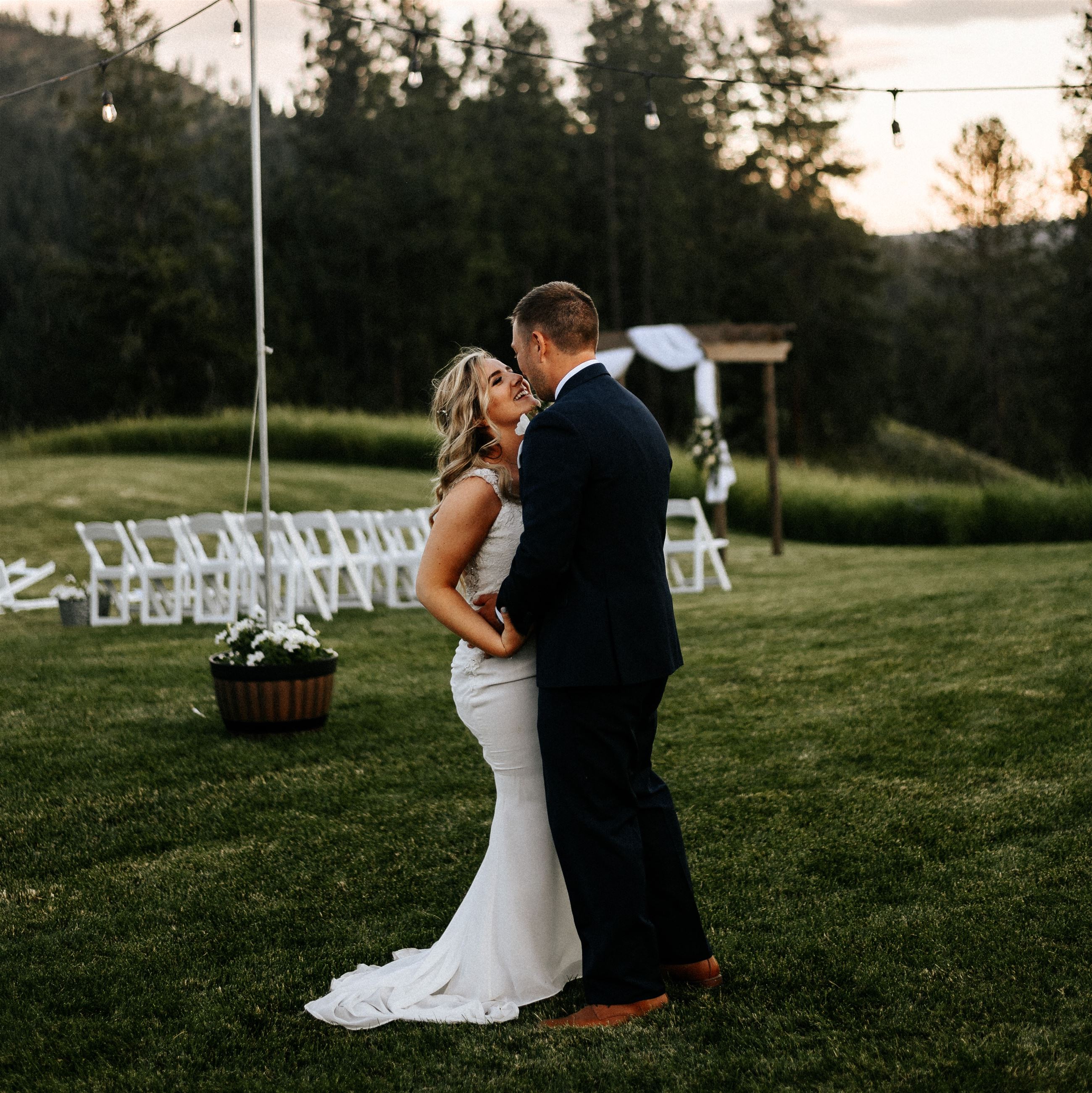 Enchanting bride and groom dancing