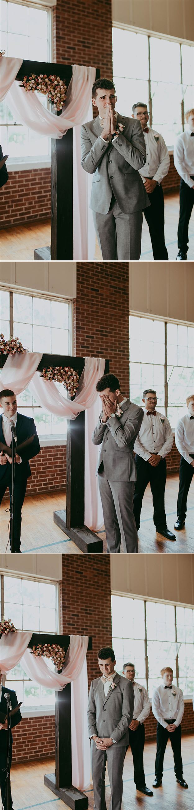groom crying as he sees his bride walk down the aisle