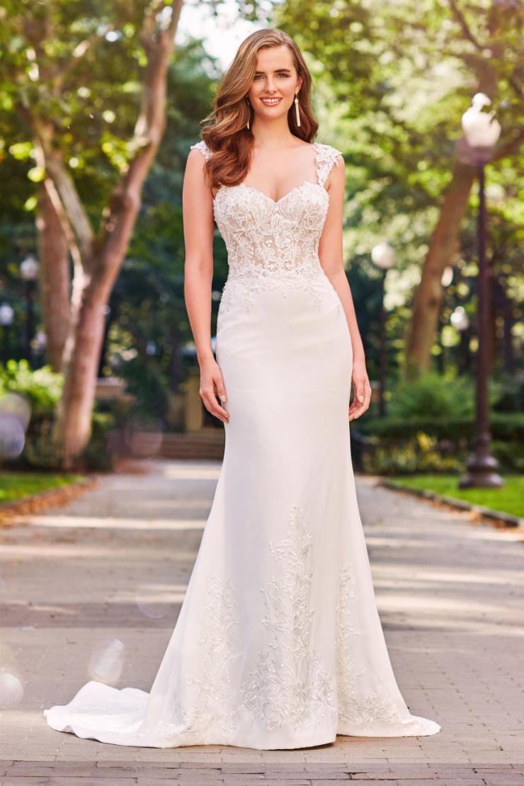 Delicate Lace, Tulle and Crepe Fit and Flare Gown