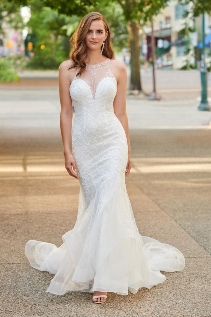 Elegant Beaded Tulle Fit and Flare Gown with Illusion Neck