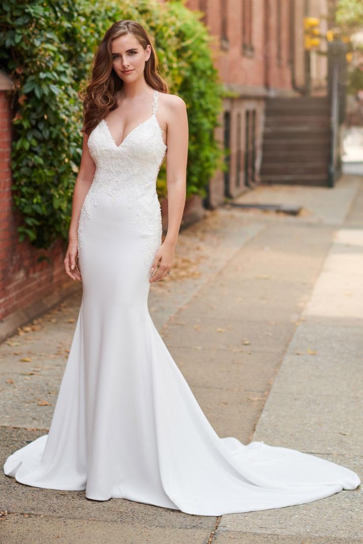 Charming Crepe Fit and Flare Gown with Beaded Straps