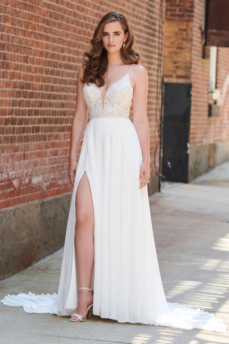 Bohemian Lace and Chiffon A-line Gown with Plunging V-Neck