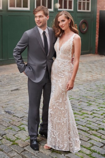 Unique Cracked Ice Gown with Scalloped Lace V-Neck Style No. 120173 $1 thumbnail